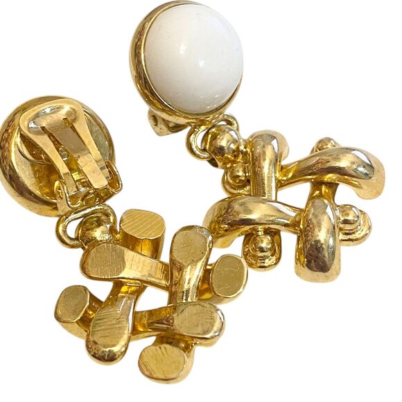 Signed Beauty Brass White Gold Clip On Earrings Bold Chunky Statement Italy - Picture 10 of 10